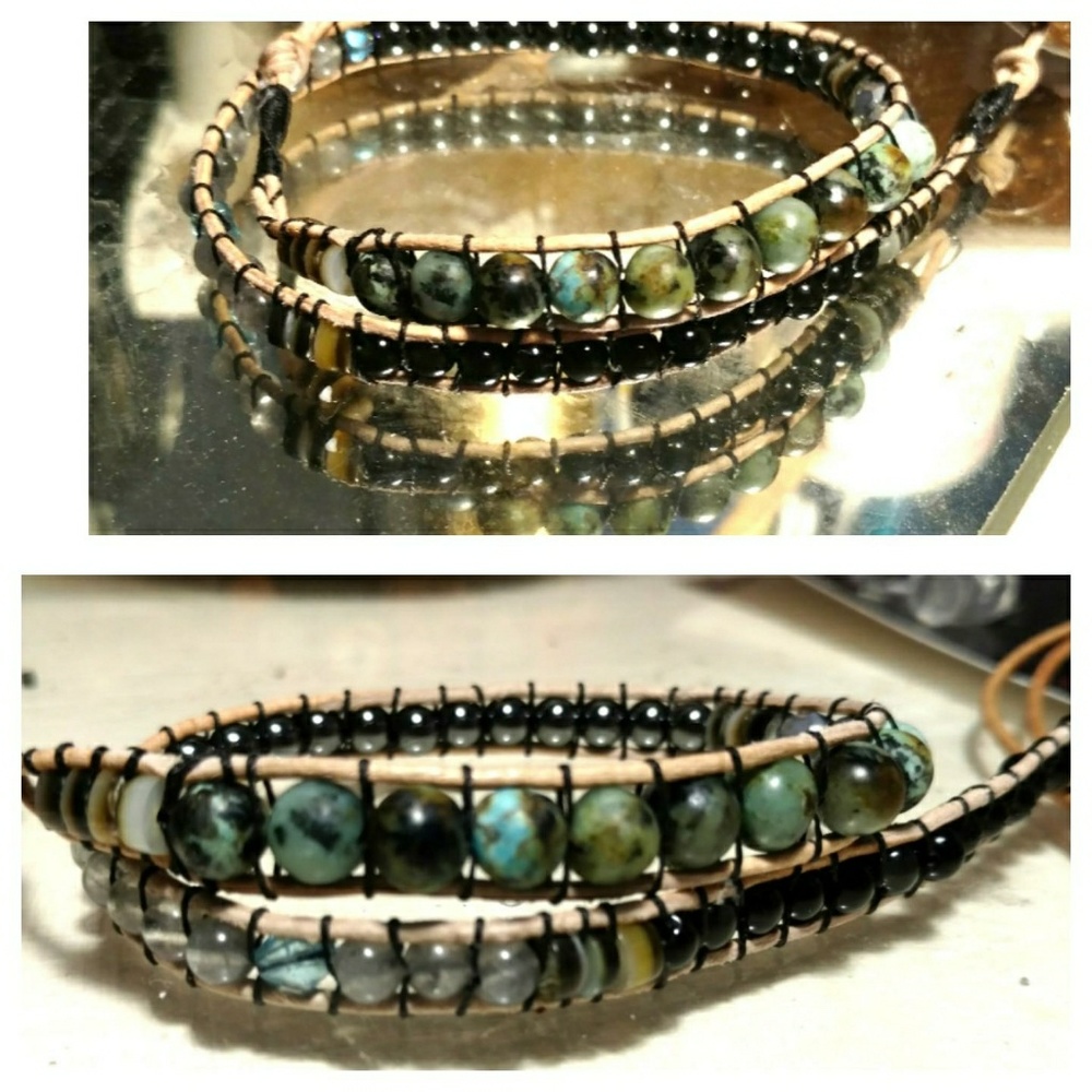 Gemstone beaded leather wrap bracelet